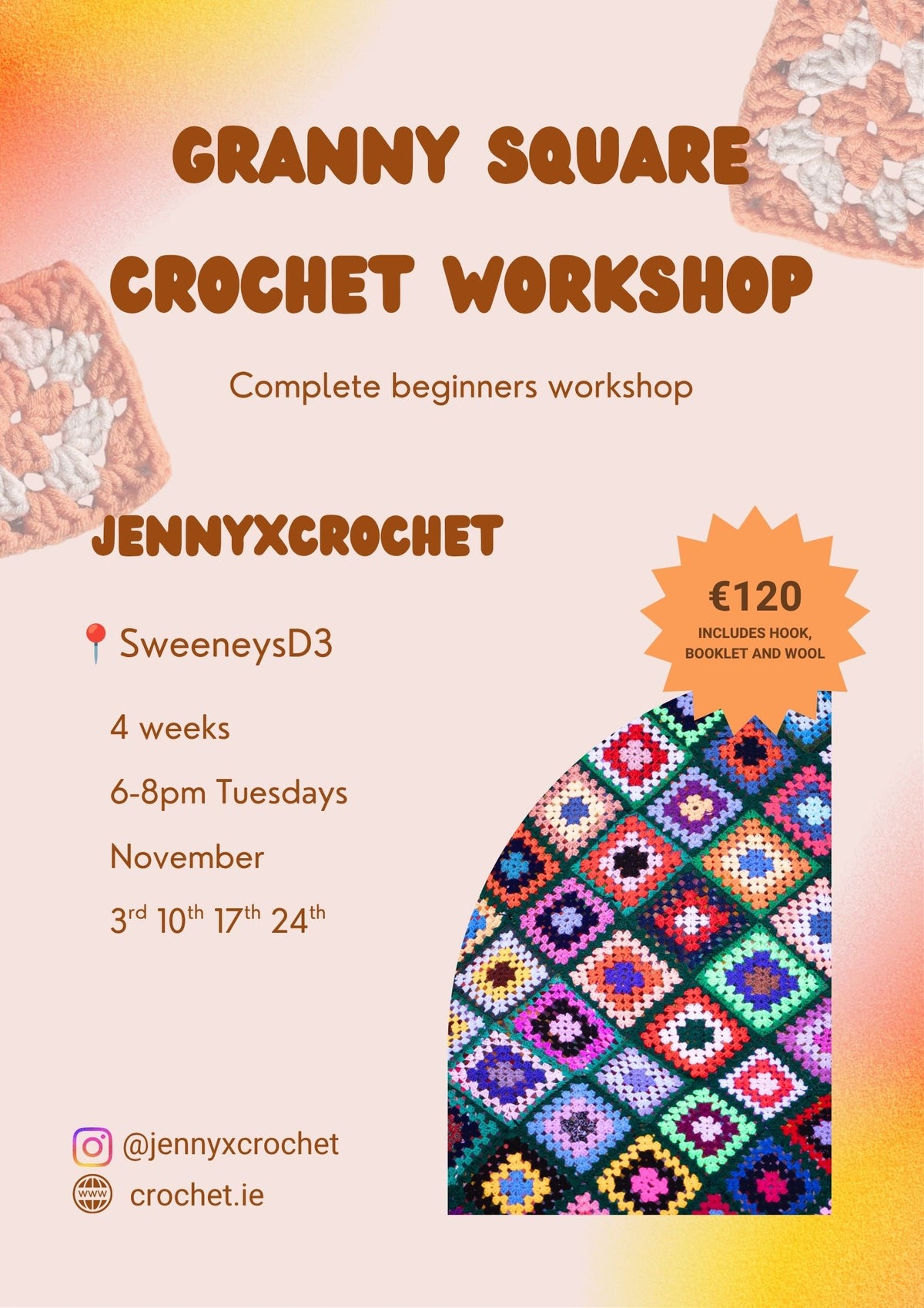 leaflet for beginner crochet workshop dublin