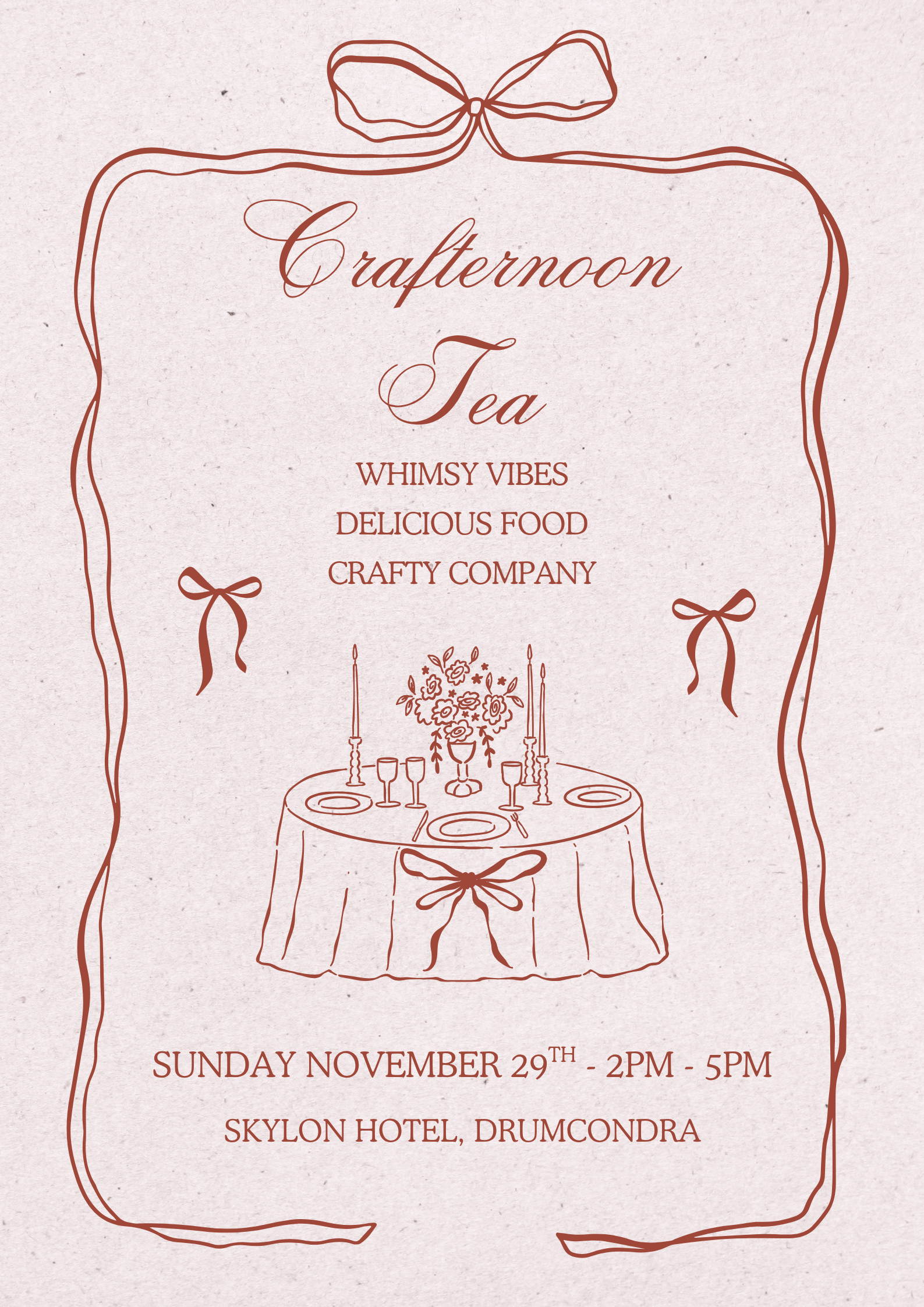 Crafternoon Tea with Prosecco @ The Skylon Drumcondra 26th April 2026