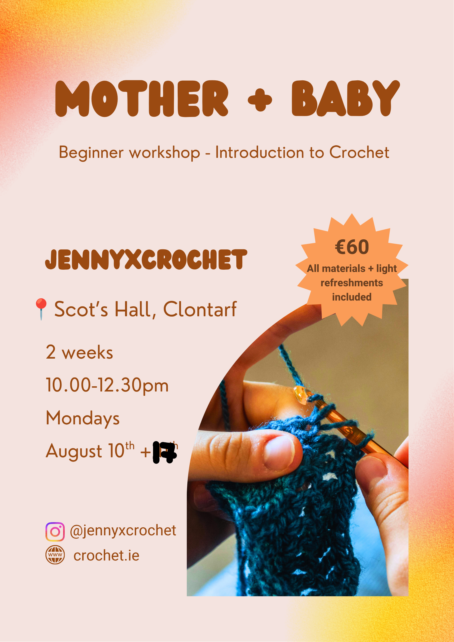 August Mother + Baby Crochet Workshop (2 Weeks) - Beginner Stitches