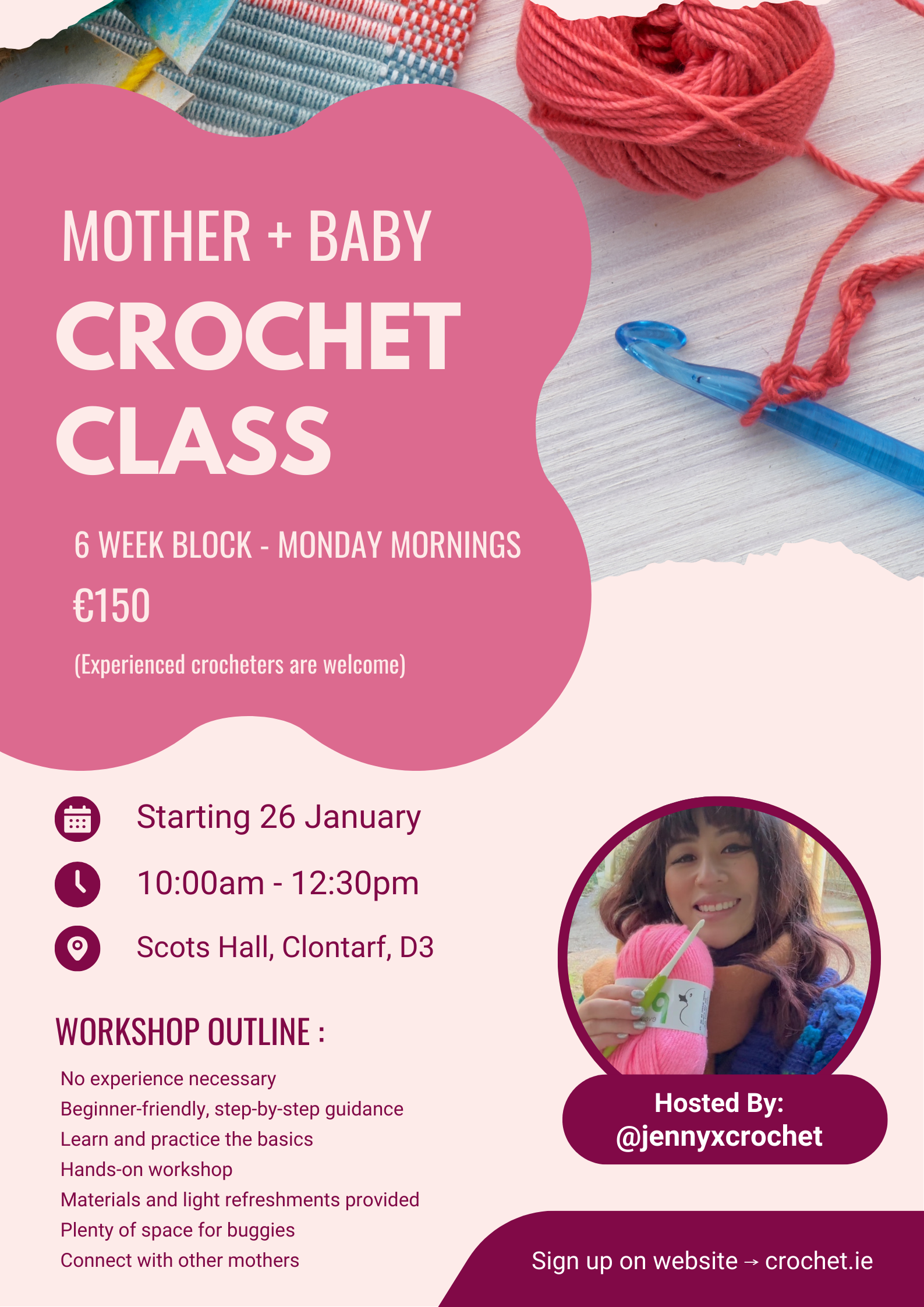 Monday 6-week Baby Friendly Crochet Beginners Workshop