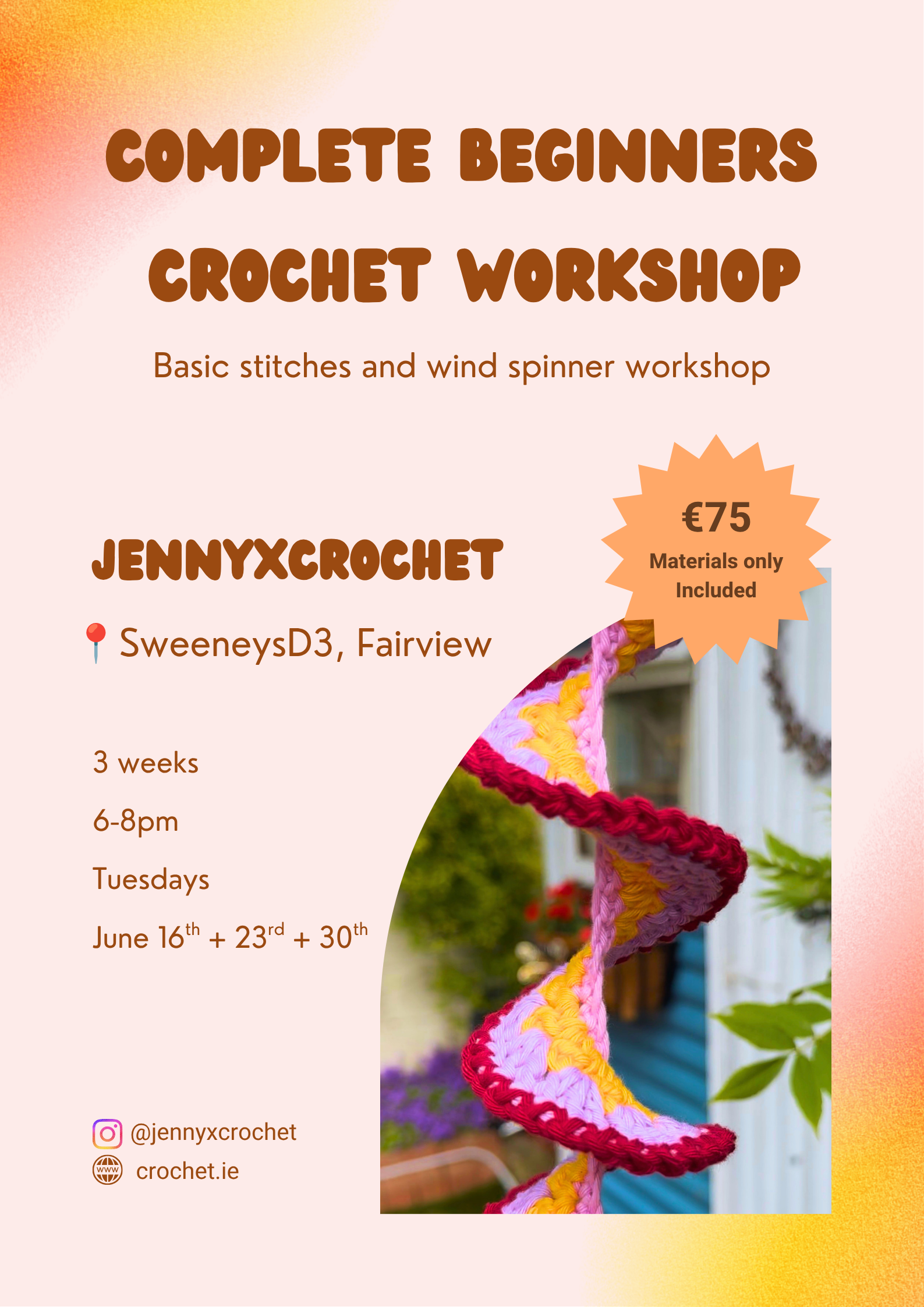 Tuesday 3 Week Beginners Crochet Workshop | SweeneysD3 Fairview